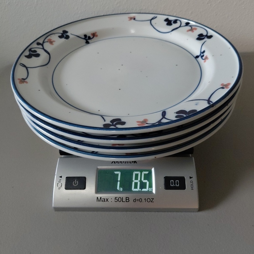 4 Ranmaru Dinner Plates Heavy Stonecraft BLUE F JORD #1777 Floral Vine Speckled - Picture 10 of 10